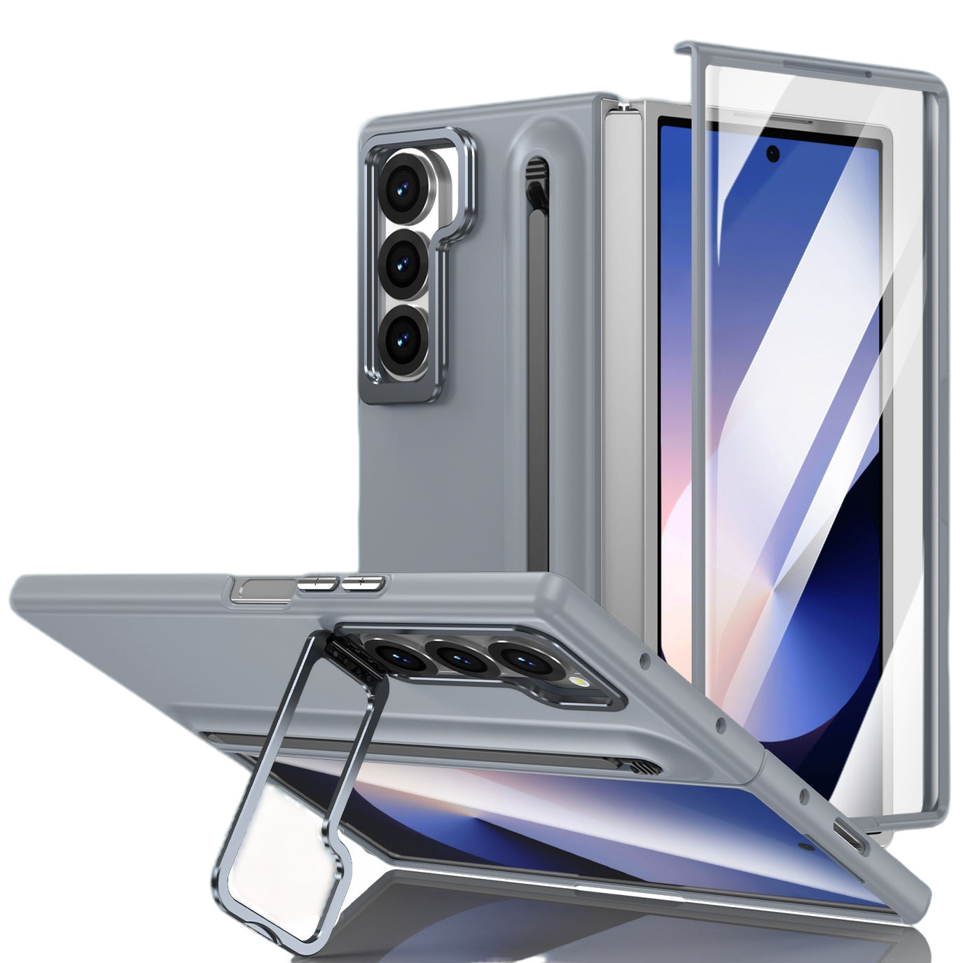 Samsung Galaxy Z Fold Series | Lens Bracket Skin Friendly Protective Case with Pen Slot and Ultra HD Front Screen Protector (Pen Included)