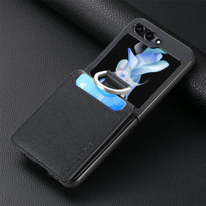 For Samsung ZFlip5/4/3 Lychee Dermatoglyph Ring Wallet Case