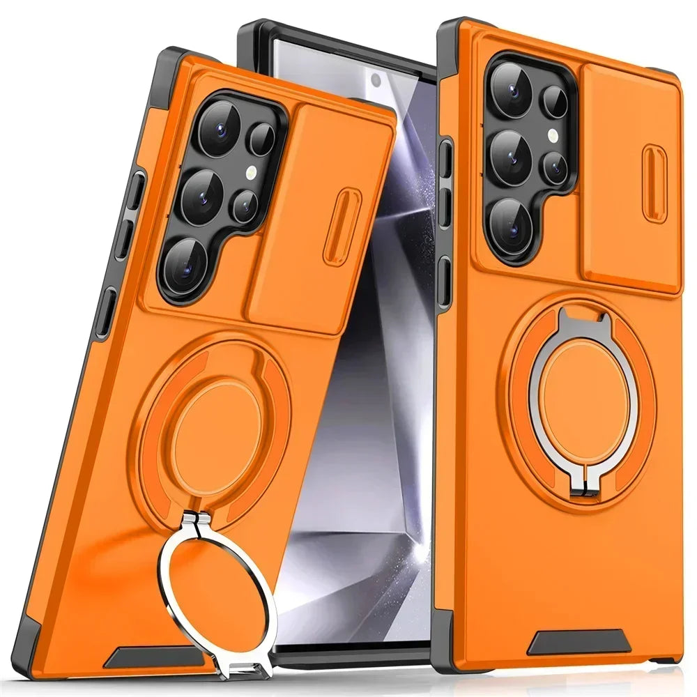 New Hidden Sliding Window Magnetic Ring Holder Phone Case for Samsung S25 Ultra