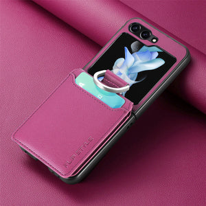 For Samsung ZFlip5/4/3 Lychee Dermatoglyph Ring Wallet Case
