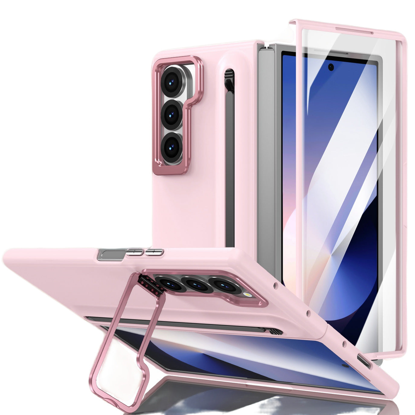 Samsung Galaxy Z Fold Series | Lens Bracket Skin Friendly Protective Case with Pen Slot and Ultra HD Front Screen Protector (Pen Included)