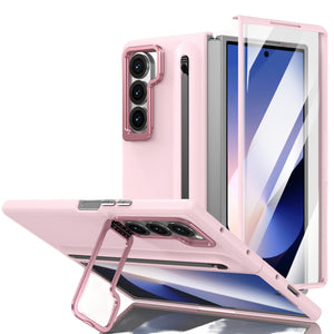 Samsung Galaxy Z Fold Series | Lens Bracket Skin Friendly Protective Case with Pen Slot and Ultra HD Front Screen Protector (Pen Included)