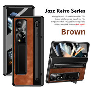Retro Style Anyi-fall Protective Leather Phone Case For Galaxy Fold 7/6/5 With Front Protection Film And Stylus