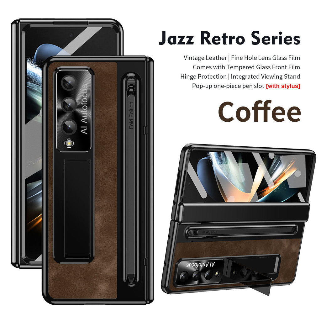Retro Style Anyi-fall Protective Leather Phone Case For Galaxy Fold 7/6/5 With Front Protection Film And Stylus