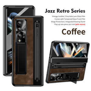 Retro Style Anyi-fall Protective Leather Phone Case For Galaxy Fold 7/6/5 With Front Protection Film And Stylus