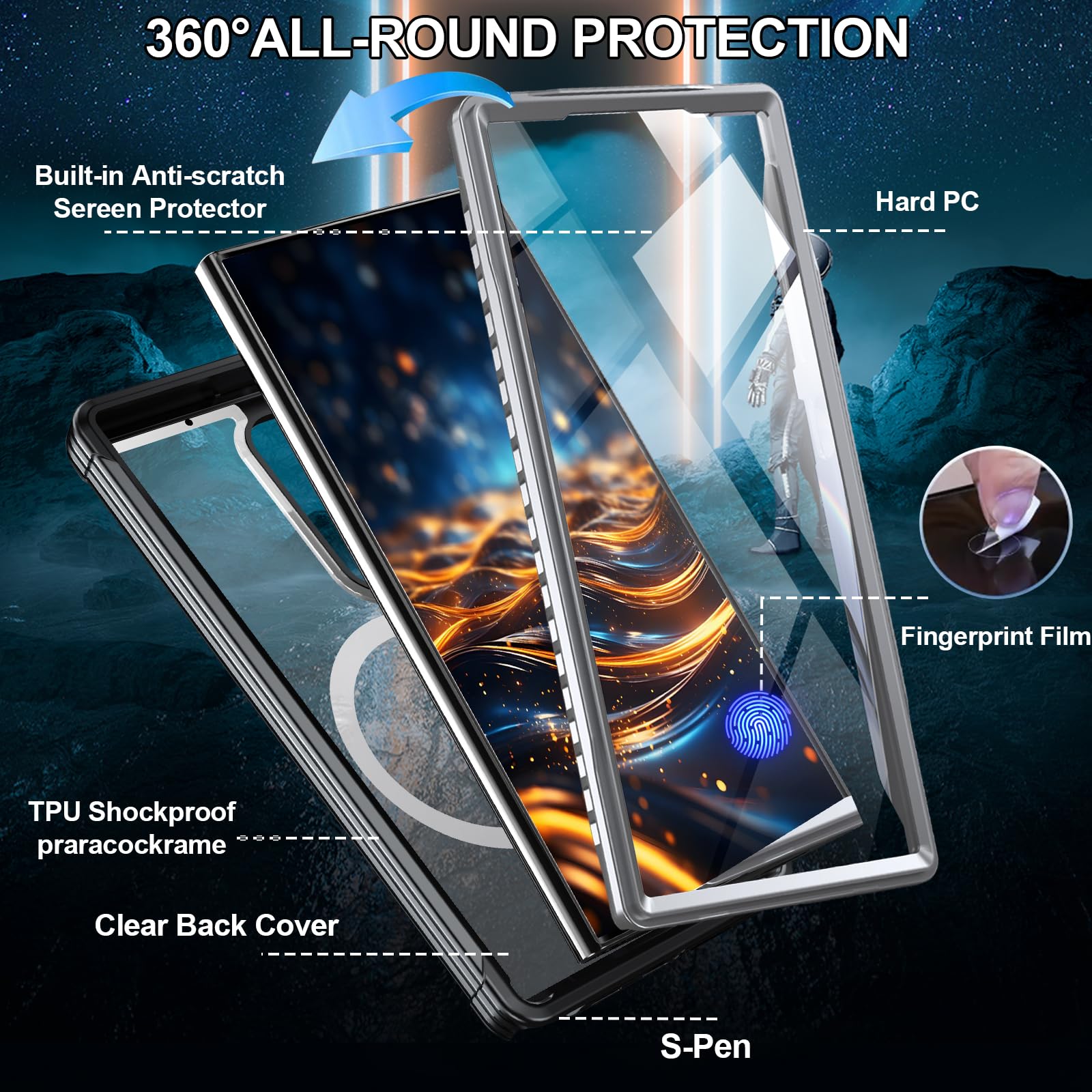 Magnetic Case for Galaxy S24 Ultra Built-in Screen Protector,  Double Sided Phone Case