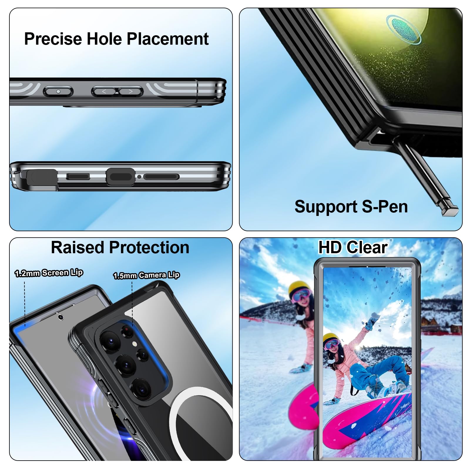 Magnetic Case for Galaxy S24 Ultra Built-in Screen Protector,  Double Sided Phone Case