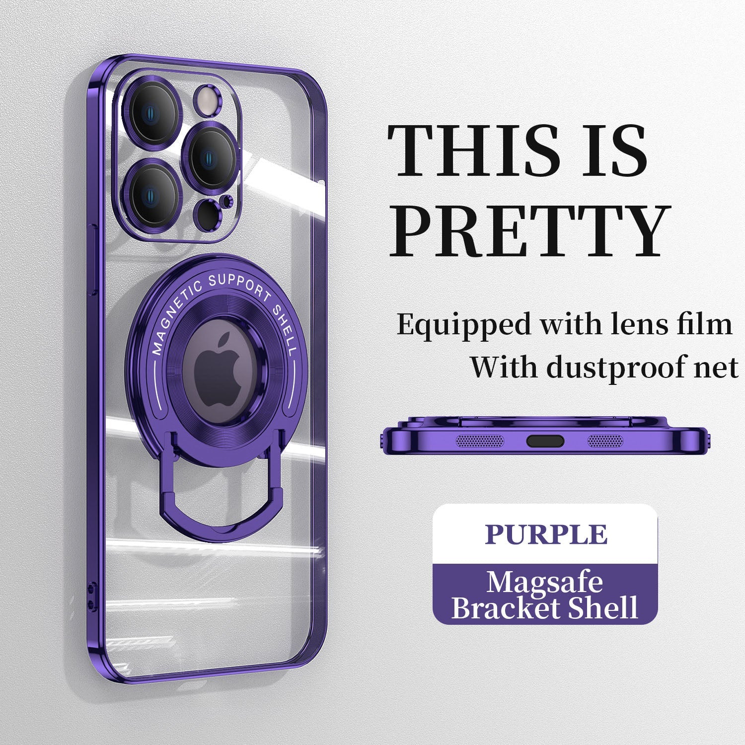 For iPhone 14/15 Series Electroplated Magnetic Bracket Phone Case