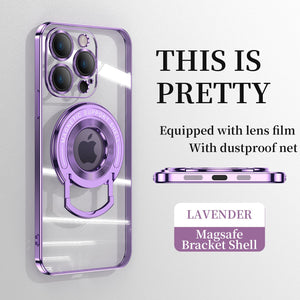 For iPhone 14/15 Series Electroplated Magnetic Bracket Phone Case