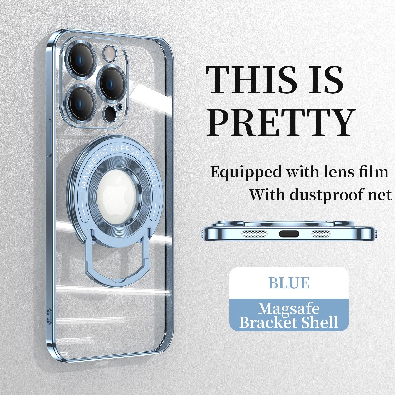 For iPhone 14/15 Series Electroplated Magnetic Bracket Phone Case