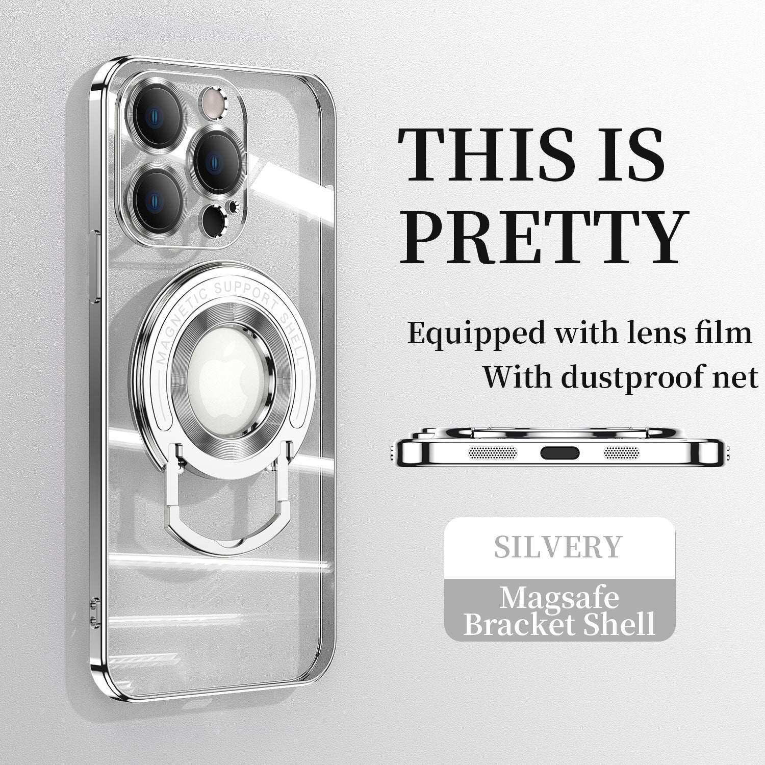 For iPhone 14/15 Series Electroplated Magnetic Bracket Phone Case
