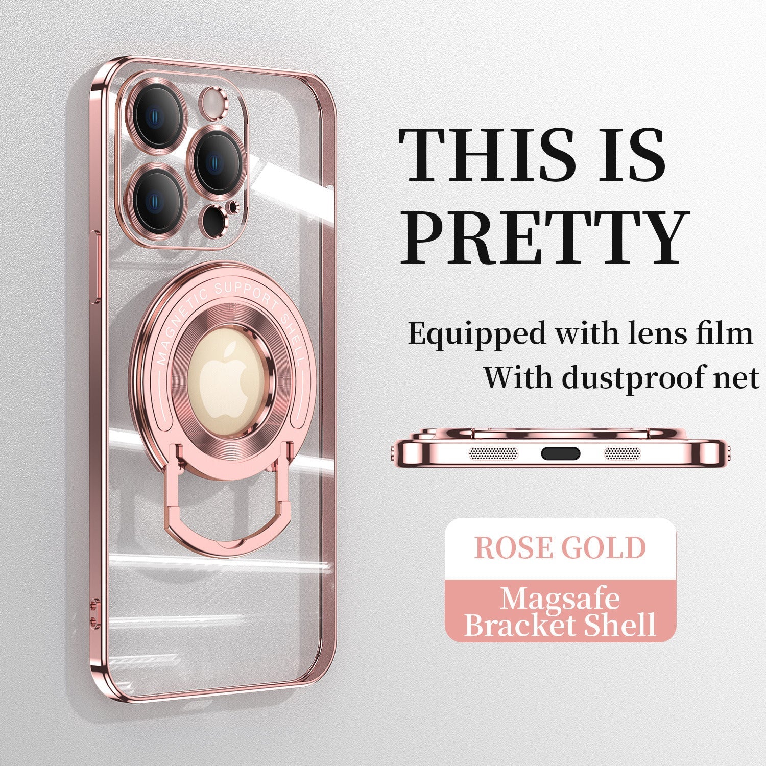 For iPhone 14/15 Series Electroplated Magnetic Bracket Phone Case