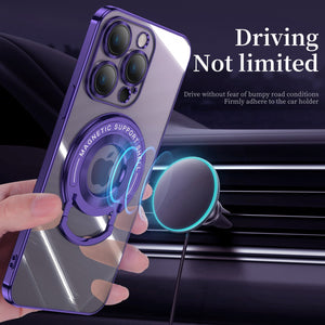 For iPhone 14/15 Series Electroplated Magnetic Bracket Phone Case