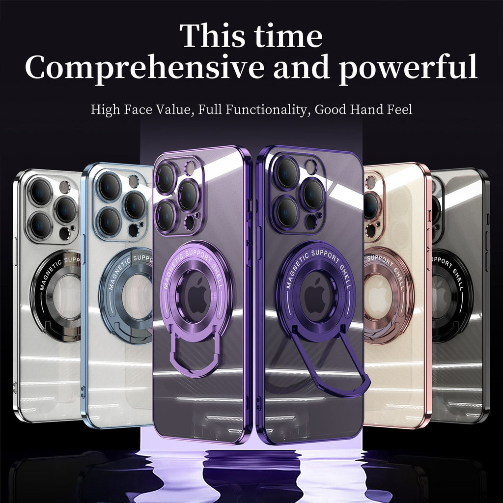 For iPhone 14/15 Series Electroplated Magnetic Bracket Phone Case