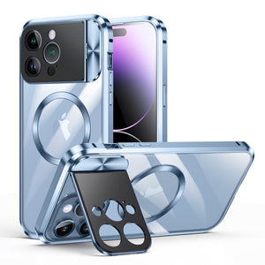 For iPhone 14 Buckle Magnetic Suction Design Large Window Protection Bracket Phone Case