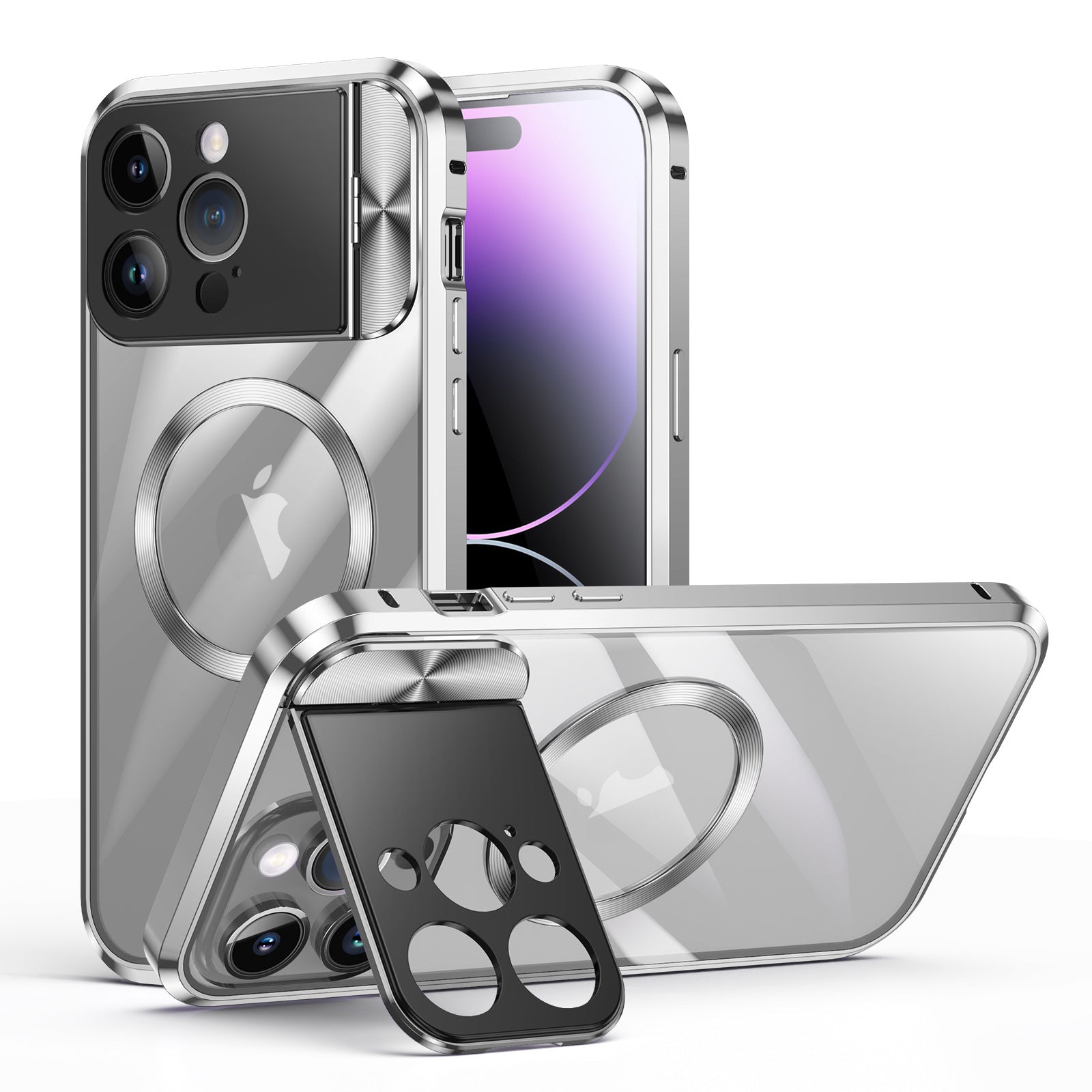 For iPhone 14 Buckle Magnetic Suction Design Large Window Protection Bracket Phone Case