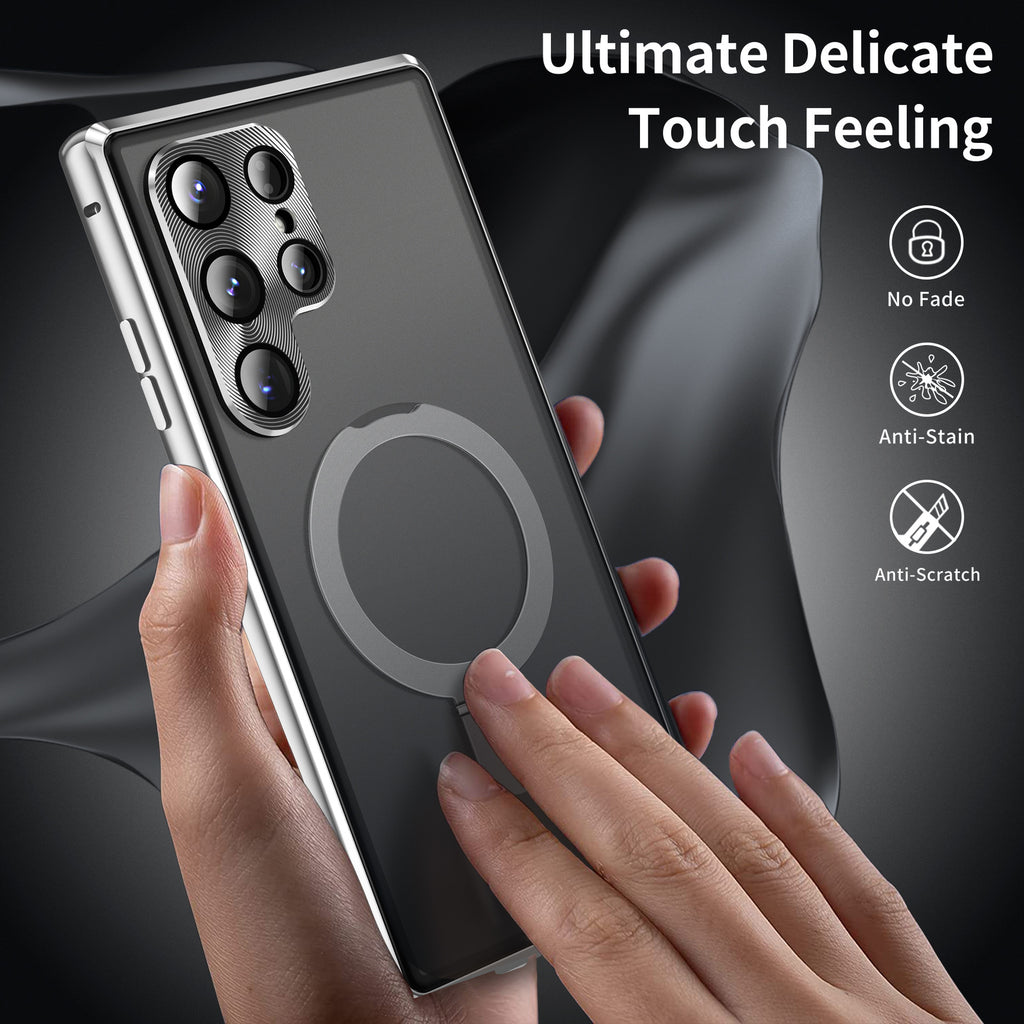 For Samsung Galaxy S25Ultra Full Tempered Glass + Metal Magnetic Folding Bracket Phone Case