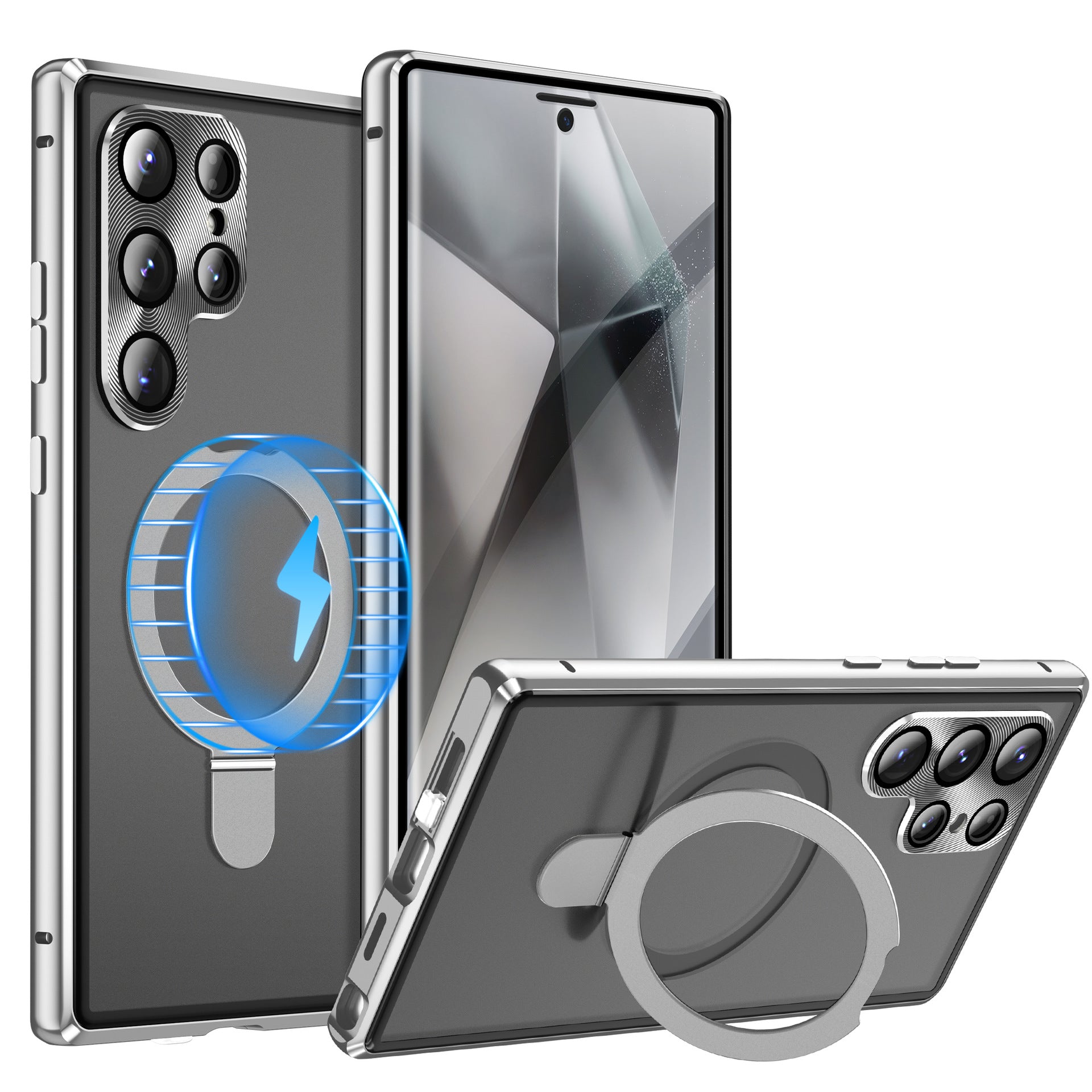 For Samsung Galaxy S25Ultra Full Tempered Glass + Metal Magnetic Folding Bracket Phone Case
