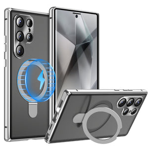 For Samsung Galaxy S25Ultra Full Tempered Glass + Metal Magnetic Folding Bracket Phone Case