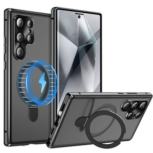 For Samsung Galaxy S25Ultra Full Tempered Glass + Metal Magnetic Folding Bracket Phone Case