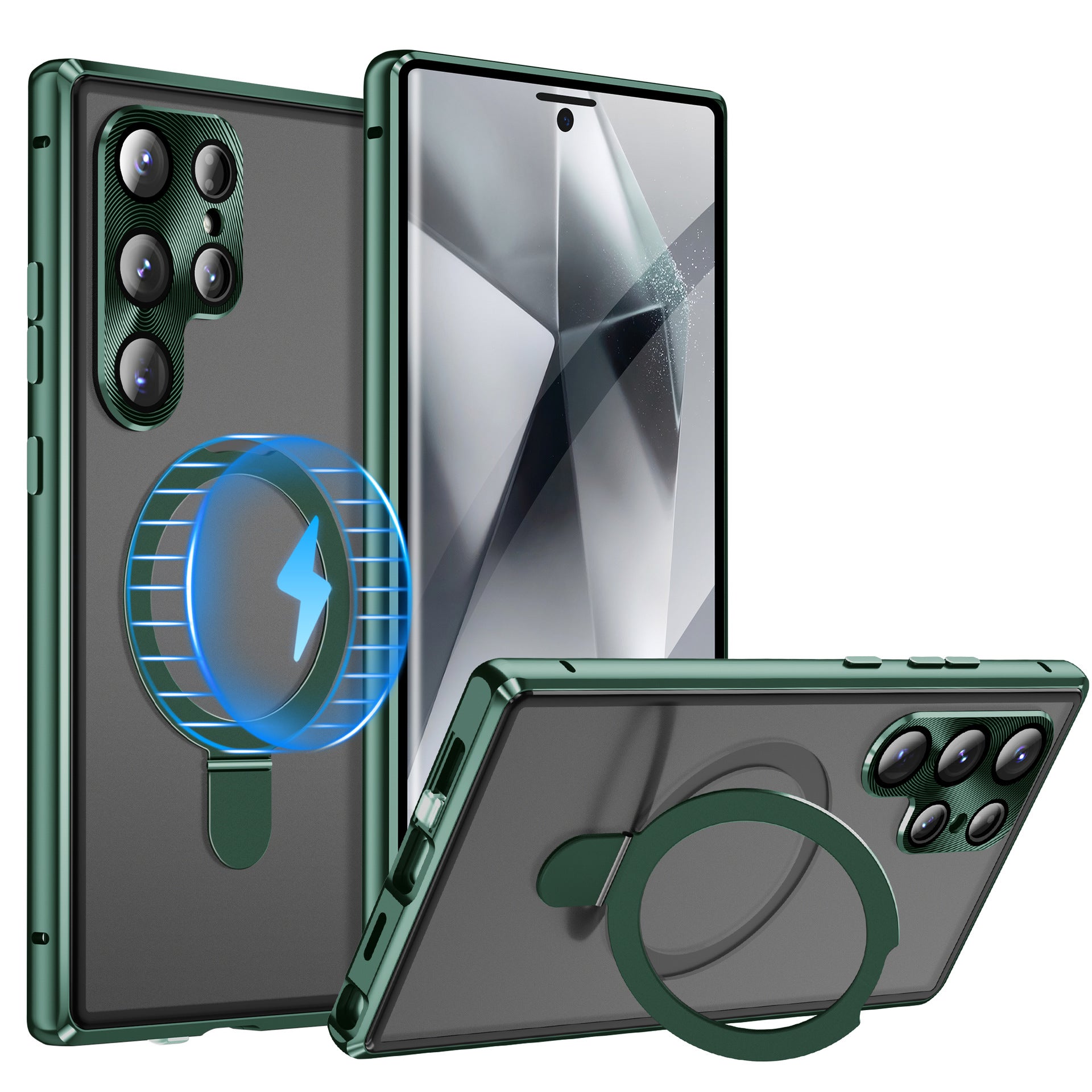 For Samsung Galaxy S25Ultra Full Tempered Glass + Metal Magnetic Folding Bracket Phone Case