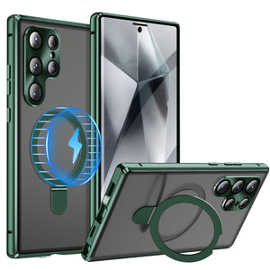For Samsung Galaxy S25Ultra Full Tempered Glass + Metal Magnetic Folding Bracket Phone Case
