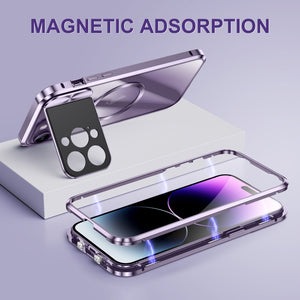 For iPhone 14 Buckle Magnetic Suction Design Large Window Protection Bracket Phone Case