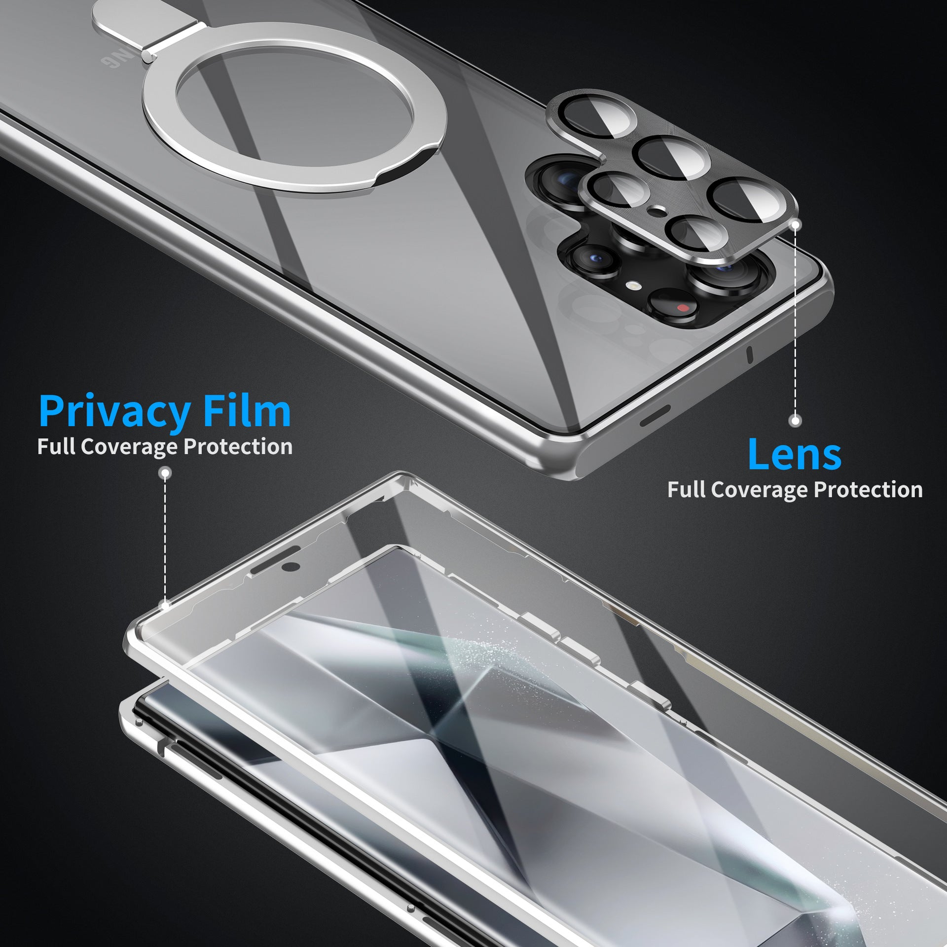 For Samsung Galaxy S25Ultra Full Tempered Glass + Metal Magnetic Folding Bracket Phone Case