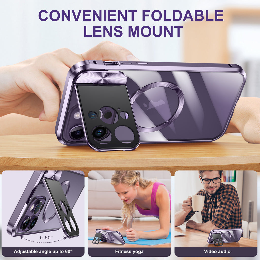 For iPhone 14 Buckle Magnetic Suction Design Large Window Protection Bracket Phone Case