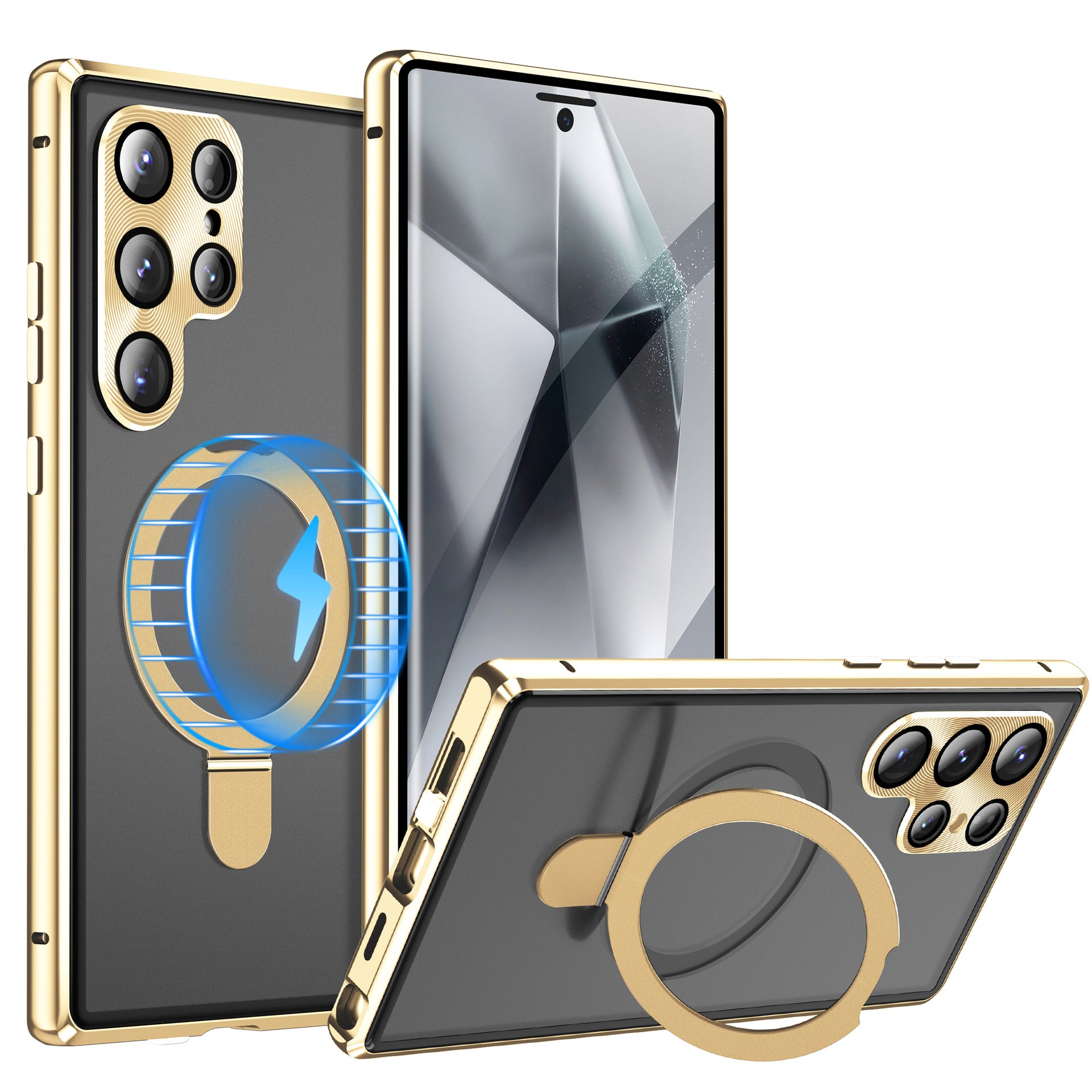 For Samsung Galaxy S25Ultra Full Tempered Glass + Metal Magnetic Folding Bracket Phone Case