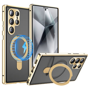 For Samsung Galaxy S25Ultra Full Tempered Glass + Metal Magnetic Folding Bracket Phone Case