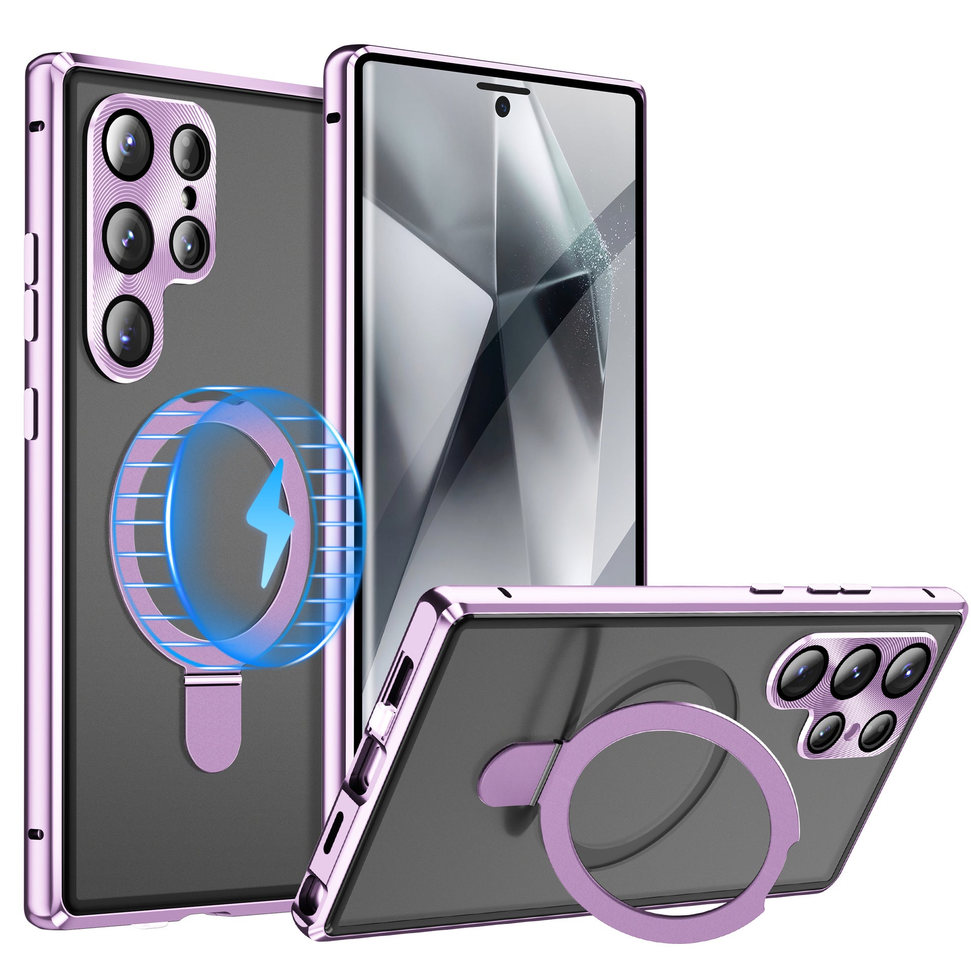 For Samsung Galaxy S25Ultra Full Tempered Glass + Metal Magnetic Folding Bracket Phone Case