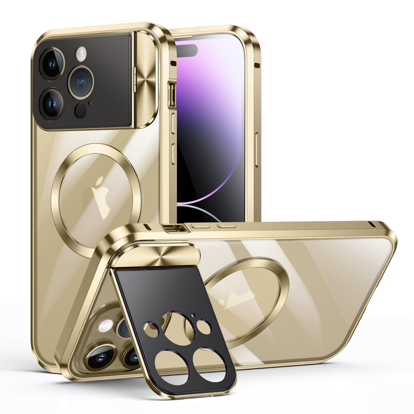 For iPhone 14 Buckle Magnetic Suction Design Large Window Protection Bracket Phone Case