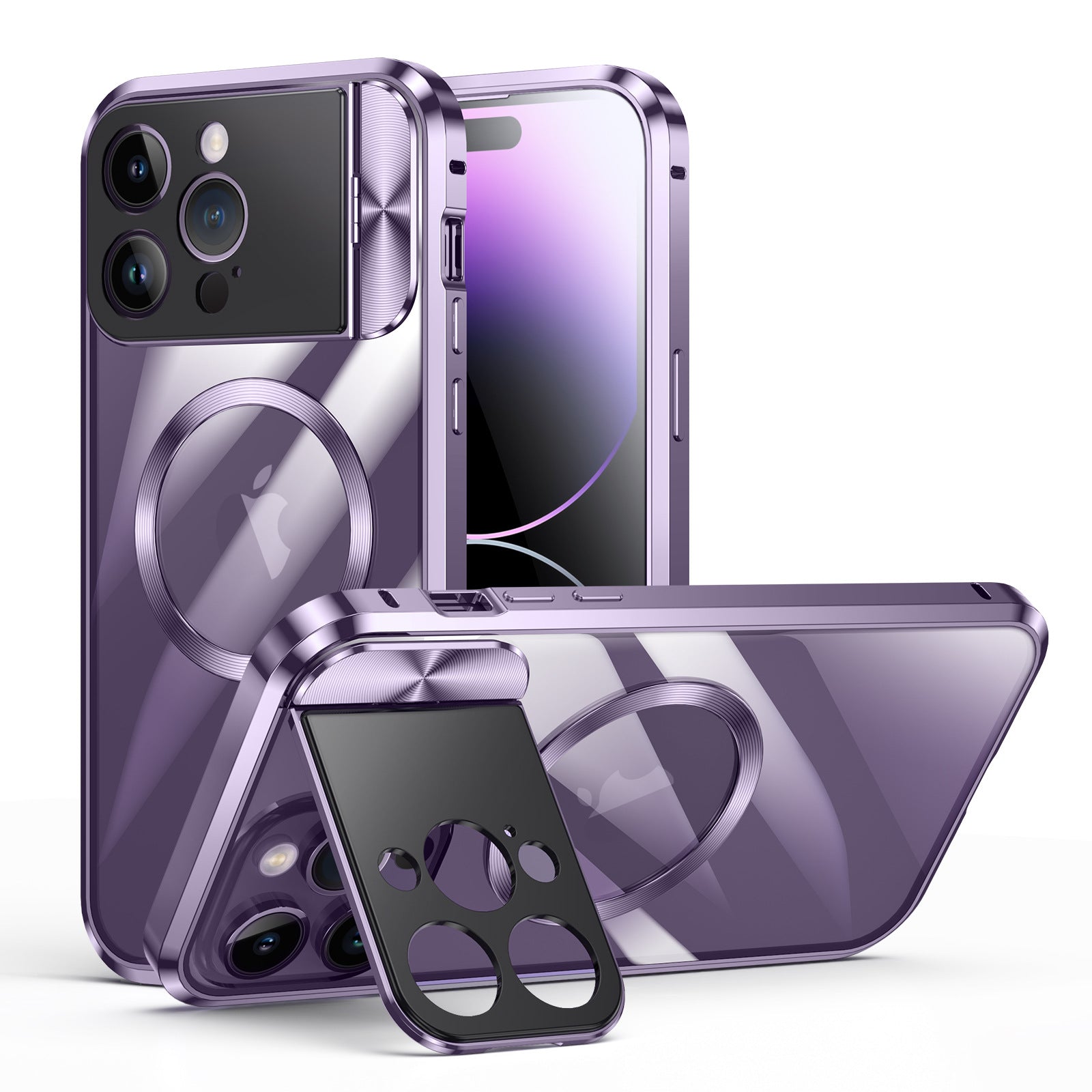 For iPhone 14 Buckle Magnetic Suction Design Large Window Protection Bracket Phone Case