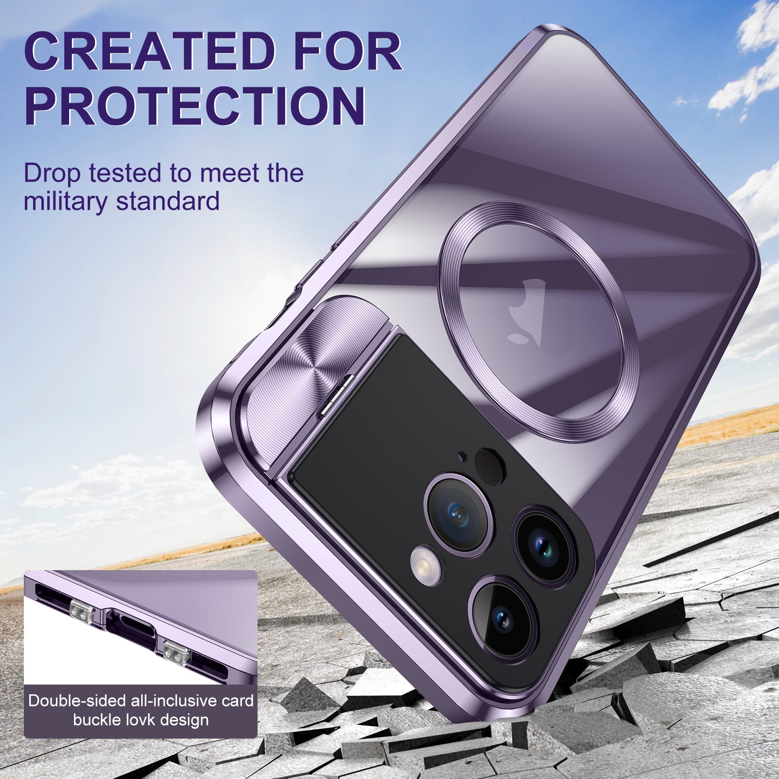 For iPhone 14 Buckle Magnetic Suction Design Large Window Protection Bracket Phone Case