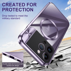 For iPhone 14 Buckle Magnetic Suction Design Large Window Protection Bracket Phone Case