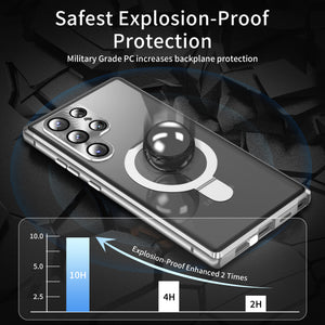For Samsung Galaxy S25Ultra Full Tempered Glass + Metal Magnetic Folding Bracket Phone Case