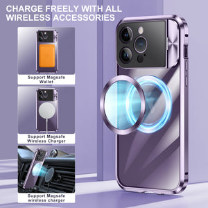For iPhone 14 Buckle Magnetic Suction Design Large Window Protection Bracket Phone Case