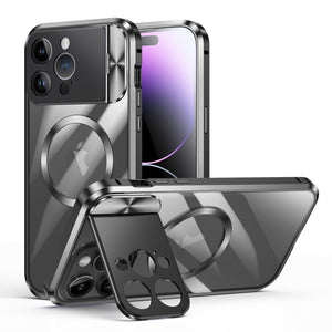 For iPhone 14 Buckle Magnetic Suction Design Large Window Protection Bracket Phone Case