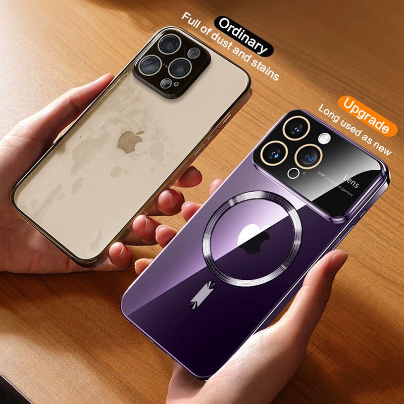 Suitable For iPhone 13/14/15 Large Window Electroplated Protective Lens Magnetic Phone Case