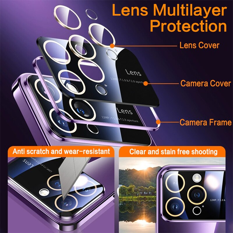 Suitable For iPhone 13/14/15 Large Window Electroplated Protective Lens Magnetic Phone Case