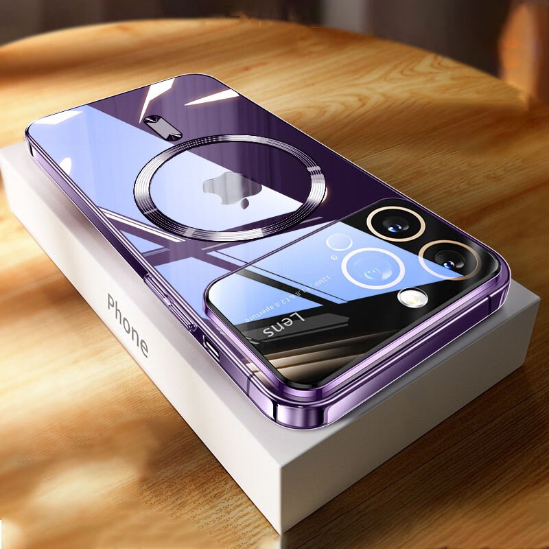 Suitable For iPhone 13/14/15 Large Window Electroplated Protective Lens Magnetic Phone Case