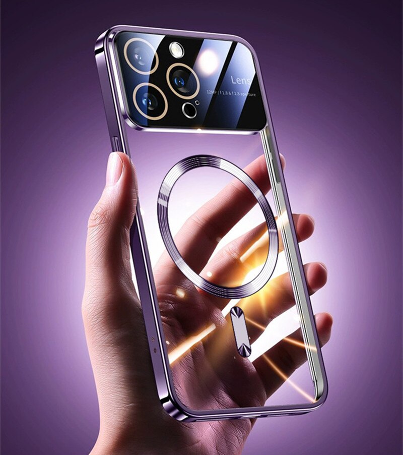 Suitable For iPhone 13/14/15 Large Window Electroplated Protective Lens Magnetic Phone Case