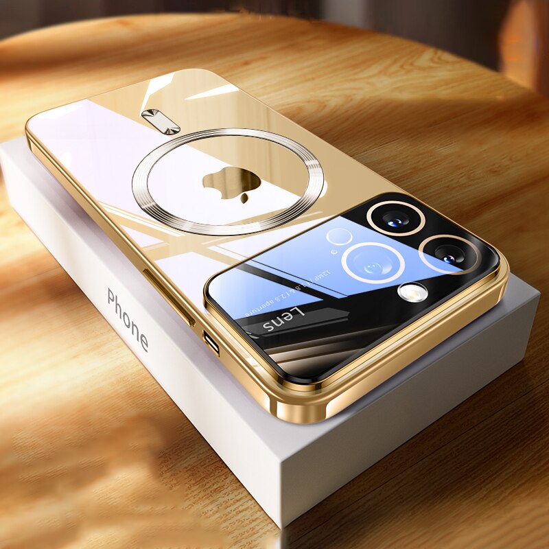 Suitable For iPhone 13/14/15 Large Window Electroplated Protective Lens Magnetic Phone Case