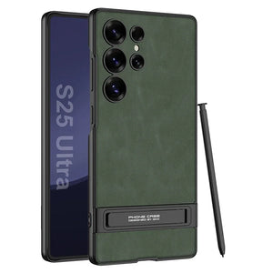 Luxury Frosted Leather Holder Case for Galaxy S25 Ultra