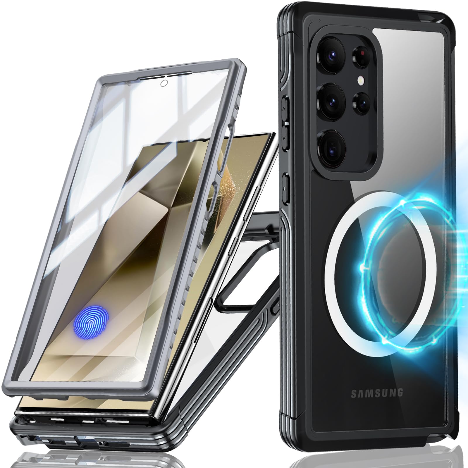 Magnetic Case for Galaxy S24 Ultra Built-in Screen Protector,  Double Sided Phone Case
