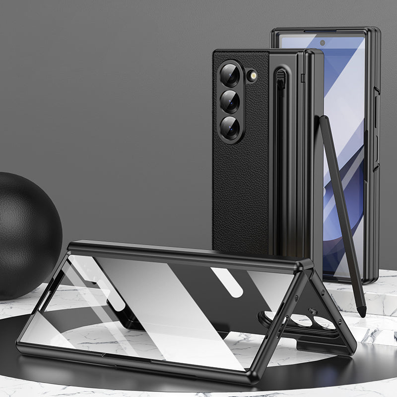 Electroplated leather Shell Film Integrated protective case or Samsung Z Fold Series with Pen Slot