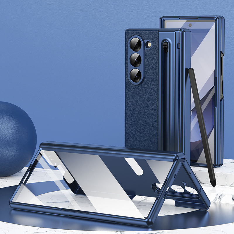 Electroplated leather Shell Film Integrated protective case or Samsung Z Fold Series with Pen Slot