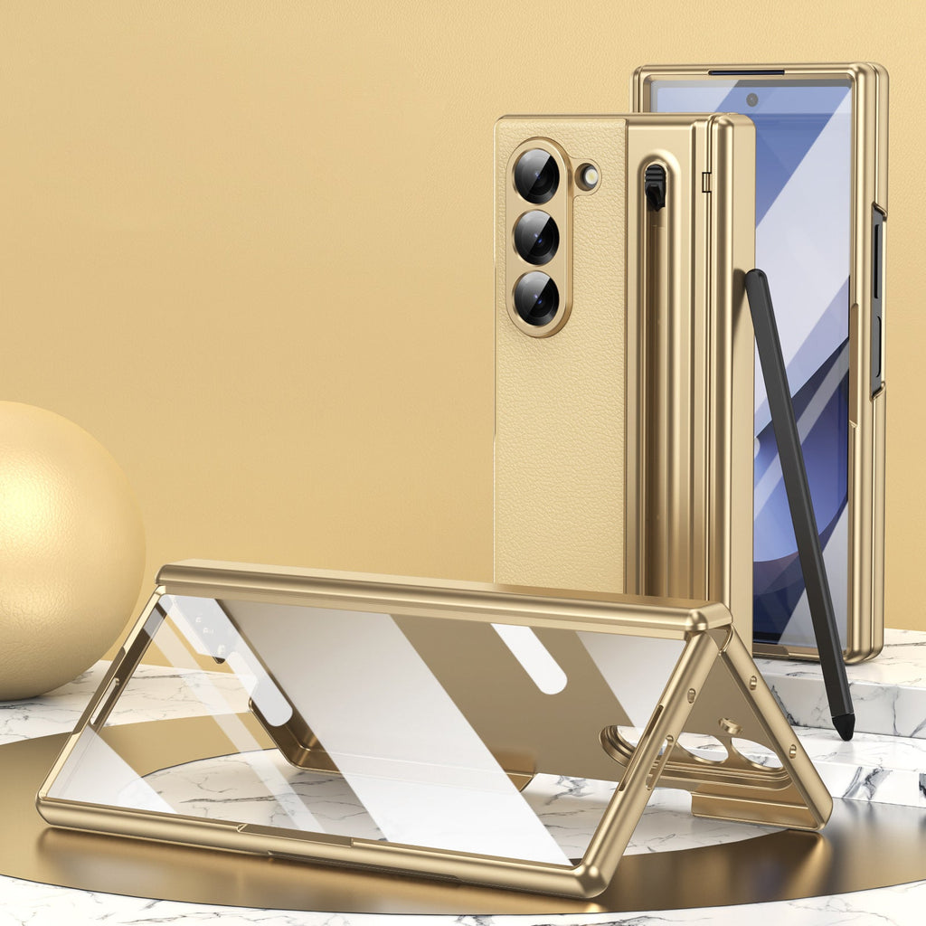 Electroplated leather Shell Film Integrated protective case or Samsung Z Fold Series with Pen Slot