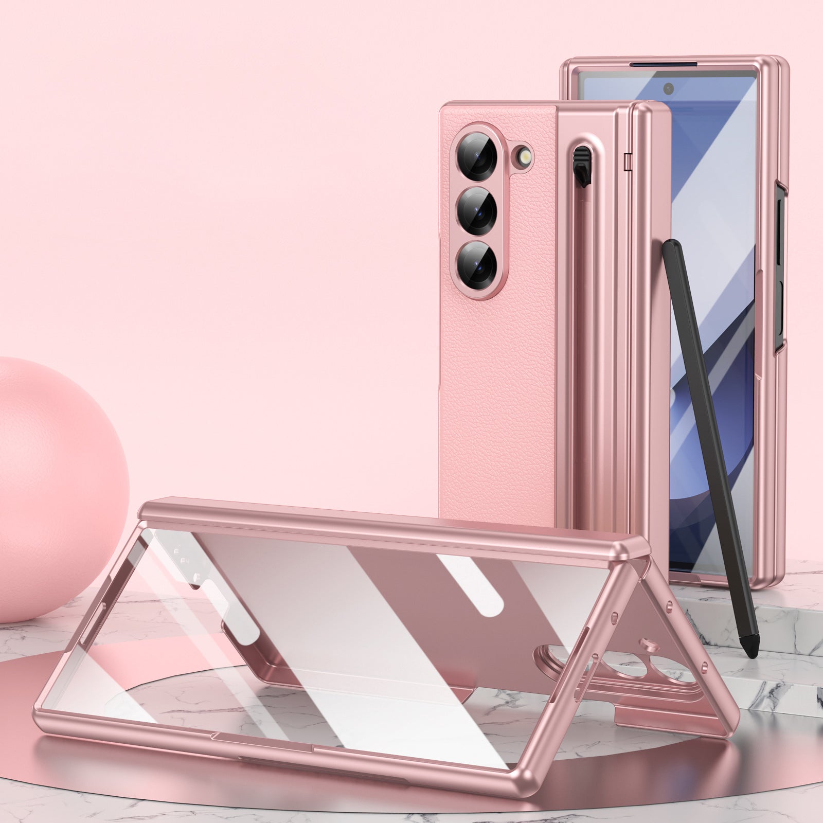 Electroplated leather Shell Film Integrated protective case or Samsung Z Fold Series with Pen Slot